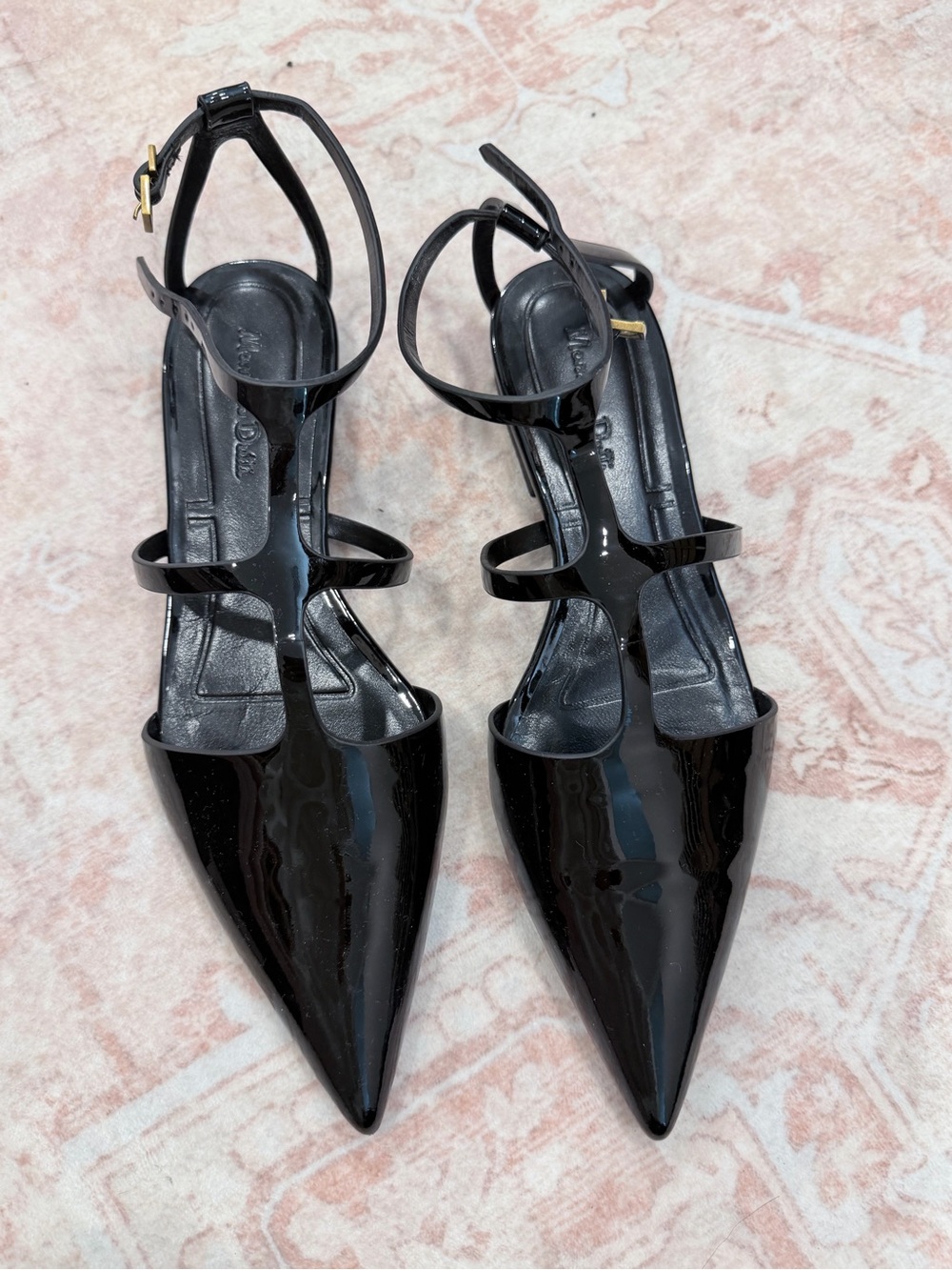 Massimo Dutti Black Patent Pointed-Toe Strappy flats
